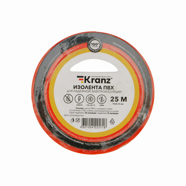 Kranz Изолента ПВХ 0.13х15 мм, 25 м, красная (5 шт./уп.) KR-09-2104