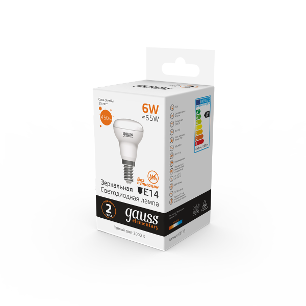 Купить Gauss Лампа Elementary R50 6W 450lm 3000K Е14 LED 1/10/50 63116