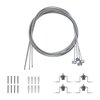 Комплект подвесных крепежей для светодиодных панелей № 1 (Трос длиной 1 м - 4 шт.; Винт самонарезающий 4х25 - 8 шт.; Дюбель пластмассовый 6х30 Rexant 606-301