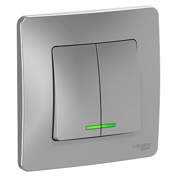 Systeme Electric Blanca внутр Алюминий Выключатель 2-клавишный с подсветкой, 10А, 250B