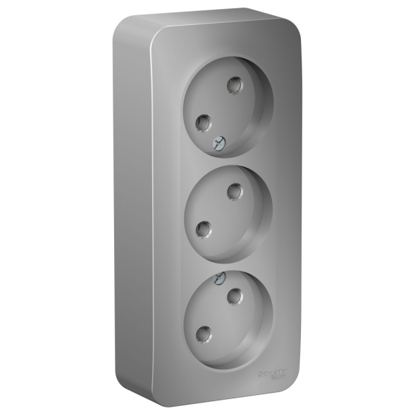 Systeme Electric Blanca наруж Алюминий Розетка 3-ая б/з без шторок 16А, 250В, изолир. пластина