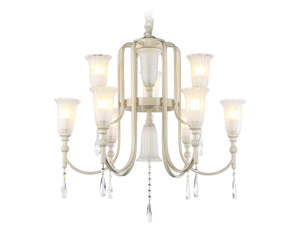 Ambrella Подвесная люстра с хрусталем TR3248/9 BG/GD/FR бежевый/золото/белый матовый E14*9 max 40W D735*720