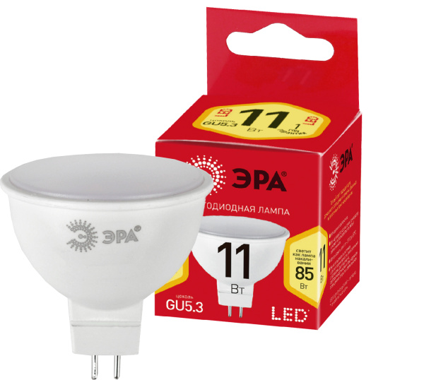 ЭРА ECO LED MR16-11W-827-GU5.3 (диод, софит, 11Вт, тепл, GU5.3)