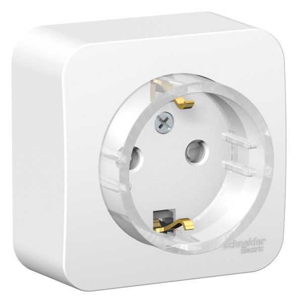 Купить Systeme Electric Blanca наруж Бел Розетка с/з со шторками, (тонкая) 16А, 250В изолир. пластина