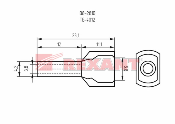 Купить Наконечник штыревой втулочный изолированный F-12мм 2х4мм² (НШВи(2) 4.0-12 / НГи2 4,0-12) оранжевый Rexant 08-2810