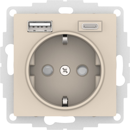 SE AtlasDesign Бежевый Розетка 16А с USB A+C (5В/2,4А/3 А, 2х5В/1,5А), мех ATN000232