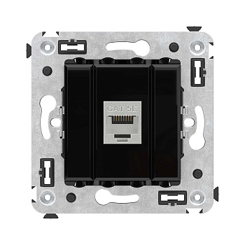 DKC Компьютерная розетка RJ-45 без шторки в стену, кат.5e одинарная экранированная, "Avanti", "Черный квадрат"