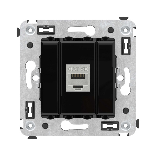 DKC Компьютерная розетка RJ-45 без шторки в стену, кат.5e одинарная экранированная, "Avanti", "Черный квадрат"