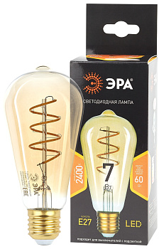 ЭРА F-LED ST64-7W-824-E27 spiral gold (филамент, спир зол, 7Вт, тепл, E27) (20/960)
