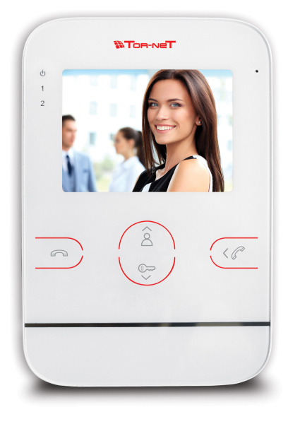 Tor-neT Видеодомофон, 4 цв., hands free, SD-карта, запись до 120 кад, до 4 мон., 2 дв.блока,1 кам белый TR-25M W