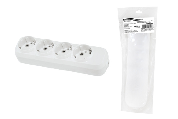 TDM Колодка розеточная 4 гнезда 2П+3 16А 250В белая серии "Народная" SQ1806-0420