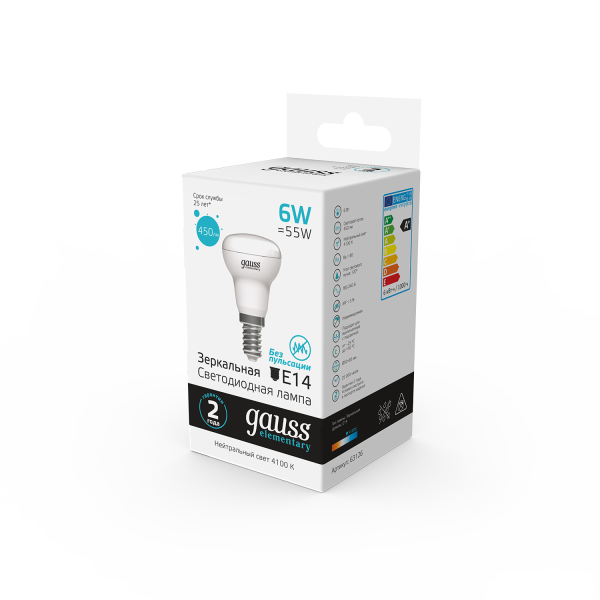 Купить Gauss Лампа Elementary R50 6W 450lm 4100K Е14 LED 1/10/50 63126