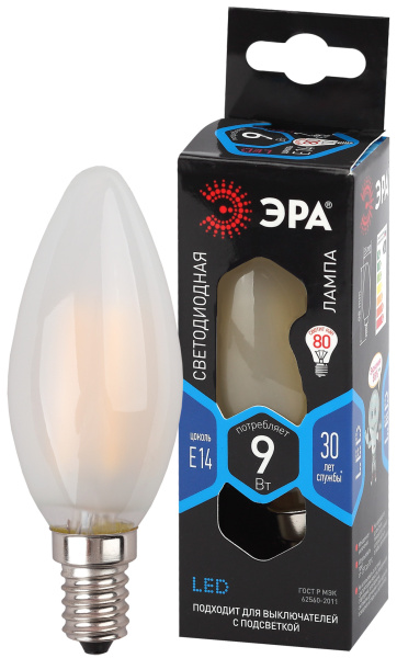 ЭРА F-LED B35-9w-840-E14 frost (филамент, свеча мат, 9Вт, нейтр, E14)
