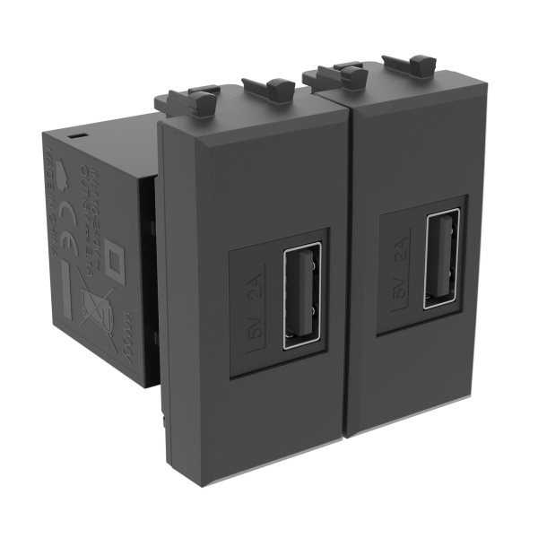 Купить DKC USB зарядное устройство модульное, "Avanti", "Черный матовый", 2 модуля