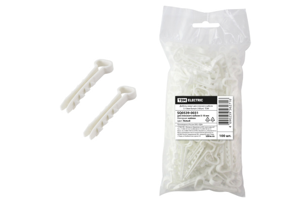 TDM Дюбель-хомут для плоского кабеля 5-10мм белый (100шт) SQ0539-0031