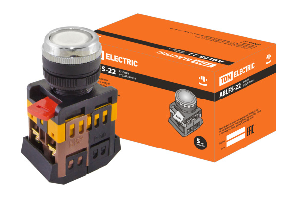 TDM Кнопка ABLFS-22 белый d22мм неон/230В 1з+1р SQ0704-0012