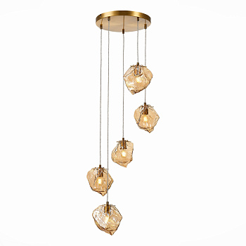 ST LUCE  SL1175.303.05 Светильник подвесной латунь/янтарный E14 5*40W