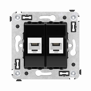DKC Телефонная розетка RJ-12 без шторки в стену двойная, "Avanti", "Черный квадрат"