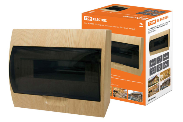 TDM Бокс ЩРН-П-12 модулей навесной пластик IP41 "Эко" (сосна) SQ0901-0016