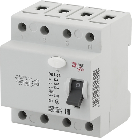ЭРА NO-902-40 Pro Устройство защитного отключения УЗО ВД1-63 3P+N 32А 30мА