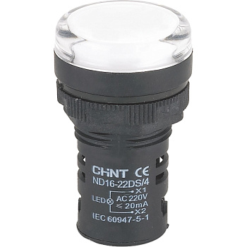 CHINT Индикатор ND16-22DS/2C белый, компактный, встр. резистор, IP65 АС/DC24В (R)