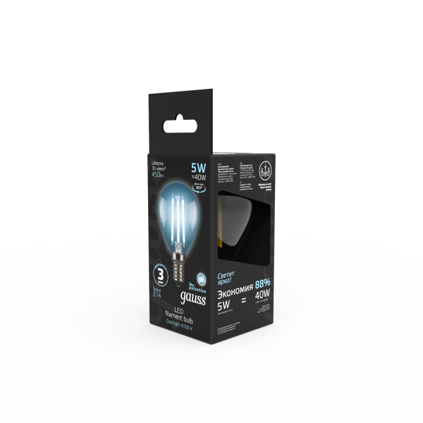 Купить Gauss Лампа Filament Шар 5W 450lm 4100К Е14 LED 105801205