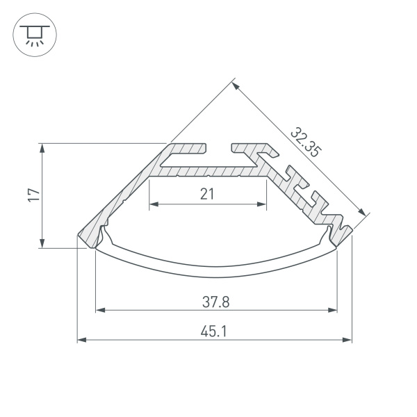 Купить Arlight Профиль KLUS-P45-2000 ANOD (Алюминий) 020898