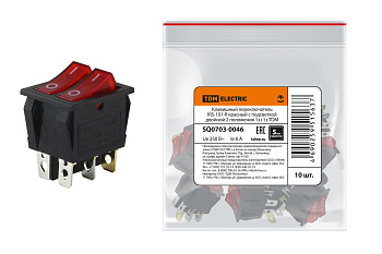 TDM Клавишный переключатель IRS-101-R красный с подсветкой двойной 2 положения 1з+1з SQ0703-0046