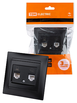 TDM Розетка телефонная RJ11 + компьютерная RJ45 графит "Лама" SQ1815-0619