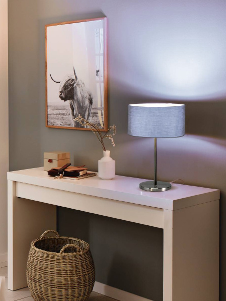 Купить Eglo Лампа настольная MASERLO, 1х60W (E27), Ø230, H420, никель матовый/текстиль, серый, серебряный 31628