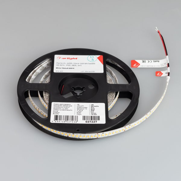 Купить Arlight Лента UL-A200-10mm 24V White6000 (20 W/m, IP20, 2835, 5m) (Открытый) 037227