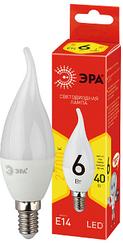 ЭРА ECO LED BXS-6W-827-E14 (диод, свеча на ветру, 6Вт, тепл, E14)