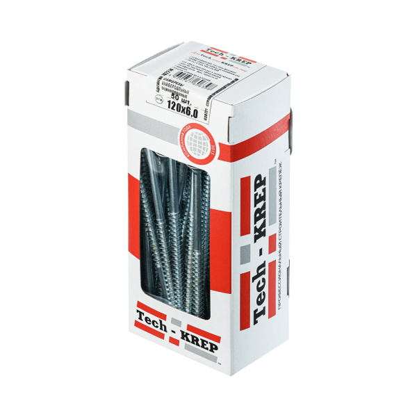 Tech-Krep Саморезы универсальные  120х6,0 мм (50 шт)  оцинкованные - коробка с ок. Tech-Kr 102214