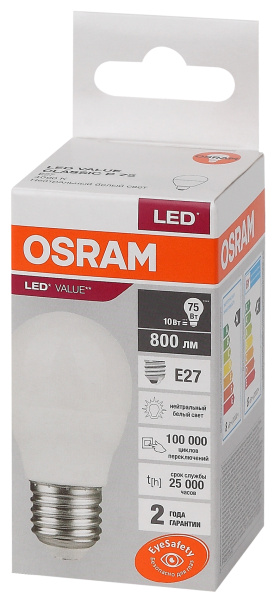 Купить Osram LVCLP75 10SW/840 230V E27 10X1 4058075579927