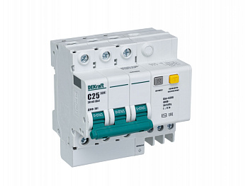Dekraft Автоматический выключатель дифференциального тока АВДТ 3Р 25А 30мА тип AC х-ка C ДИФ-101 4,5кА 15054DEK