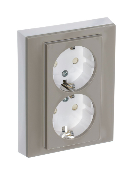 Купить ABB EPJ Levit кофе макиато / белый Розетка двойная с заземл, со шторками, 2CHH223457C6018