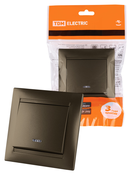 TDM Выключатель 1 кл. с подсветкой 10А бронза "Лама" SQ1815-0704