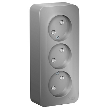 Systeme Electric Blanca наруж Алюминий Розетка 3-ая б/з со шторками 16А, 250В, изолир. пластина