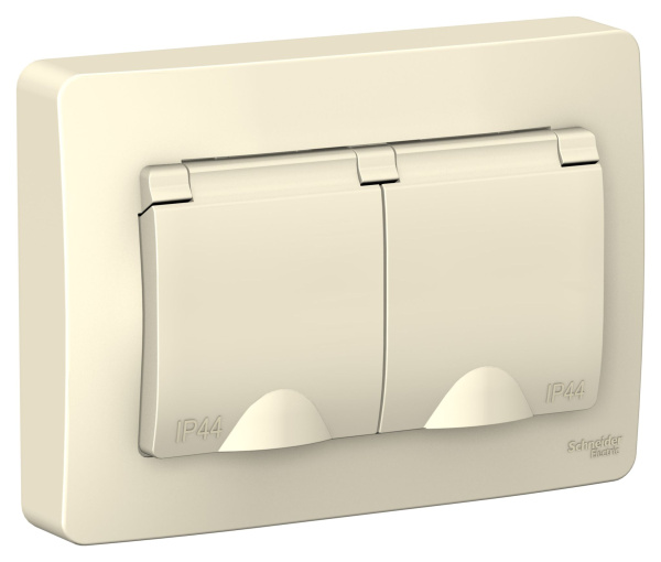 Купить Systeme Electric Blanca внутр Молочная Розетка 2-ая с/з со шторками IP44, 16А, 250В