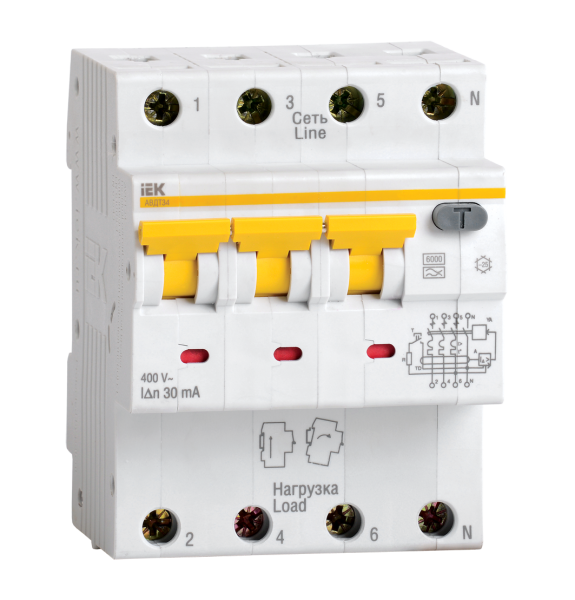 Купить IEK KARAT Дифференциальный автоматический выключатель АВДТ34 6A 4P 10mA C AC MAD22-6-006-C-10