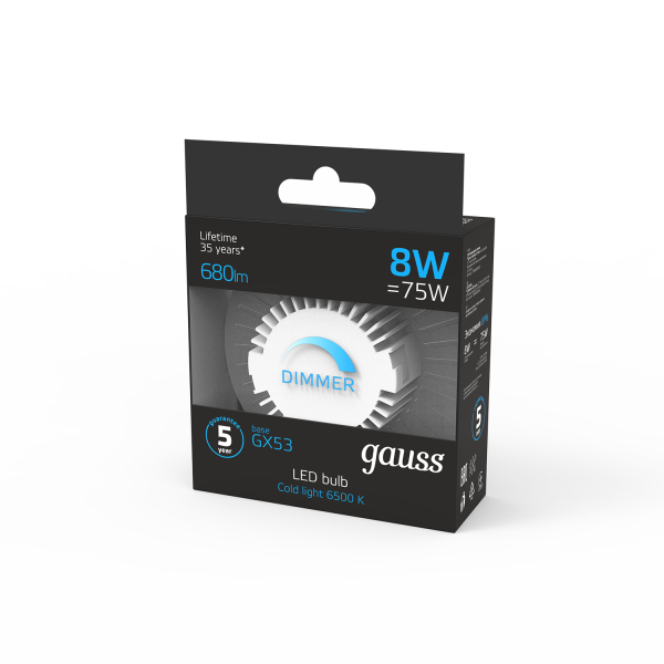 Купить Gauss Лампа GX53 8W 680lm 6500K диммируемая LED 108408308-D