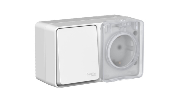 Systeme Electric AtlasDesign Profi54 Наруж Серый Блок: Роз. з/к со шт. 16А, Выкл.1-клав.10А