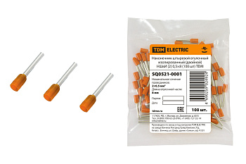 TDM Наконечник штыревой втулочный изолированный (двойной) НШвИ (2) 0,5х8 (100 шт) SQ0521-0001