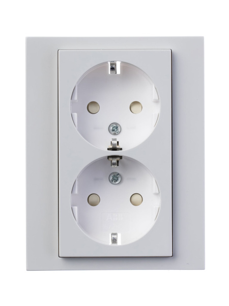 Купить ABB EPJ Levit серый / белый Розетка двойная с заземл, со шторками 2CHH223457C6016