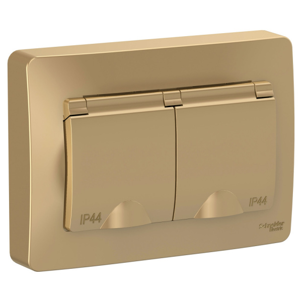 Systeme Electric Blanca внутр Титан Розетка 2-ая с/з IP44 со шторками, 16А, 250В