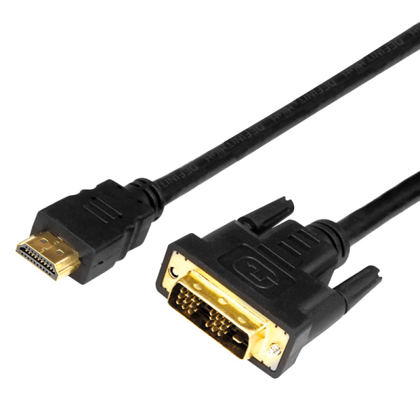 Шнур HDMI - DVI-D gold 2М с фильтрами Rexant 17-6304