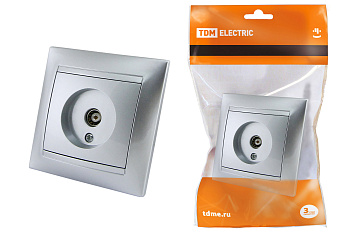 TDM Розетка телевизионная простая (0-2400МГц, "мама") серебр. металлик "Лама" SQ1815-0217