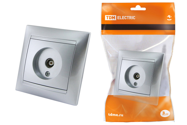 TDM Розетка телевизионная простая (0-2400МГц, "мама") серебр. металлик "Лама" SQ1815-0217