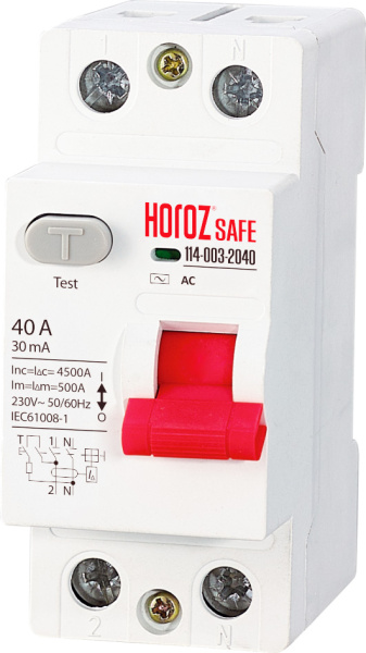Horoz Electric 114-003-2040 2P 40A 30mA 230V Выключатель Остаточного Тока SAFE (RCCB 2P 40) HRZ00002649