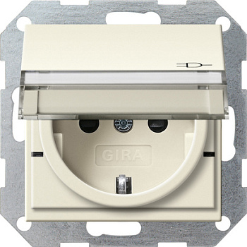 Gira Вставка розетки с крышкой, с затвором (shutter) и символом  и полем для надписи 276201